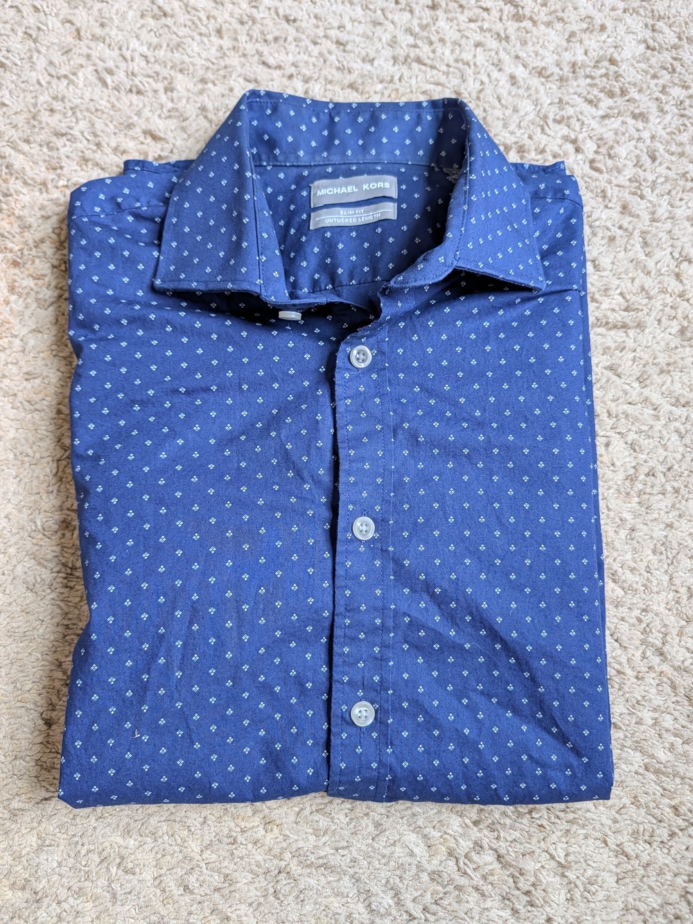 Michael Kors Slim Fit Men's Navy Blue Patterned Button-Up Shirt